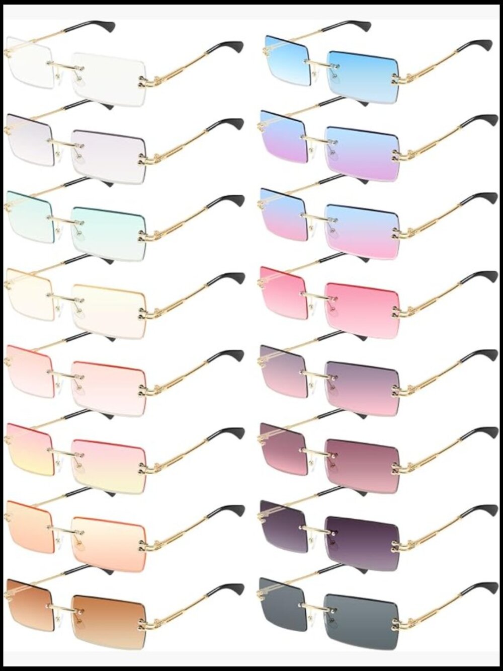 16 Pairs Rimless Rectangle Y2k Sunglasses Tinted Frameless Vintage Square